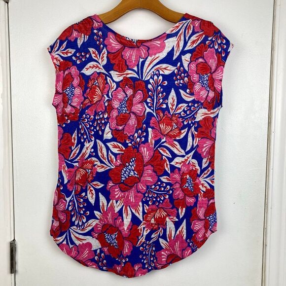 Sigrid Olsen 100% Linen Short Sleeve Top Floral Garden Girl Romantic Feminine, S - Picture 3 of 6